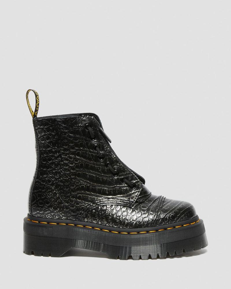 Botas Plataforma Dr Martens Sinclair Croc Emboss Cuero Mujer Negros | MX 52DFM